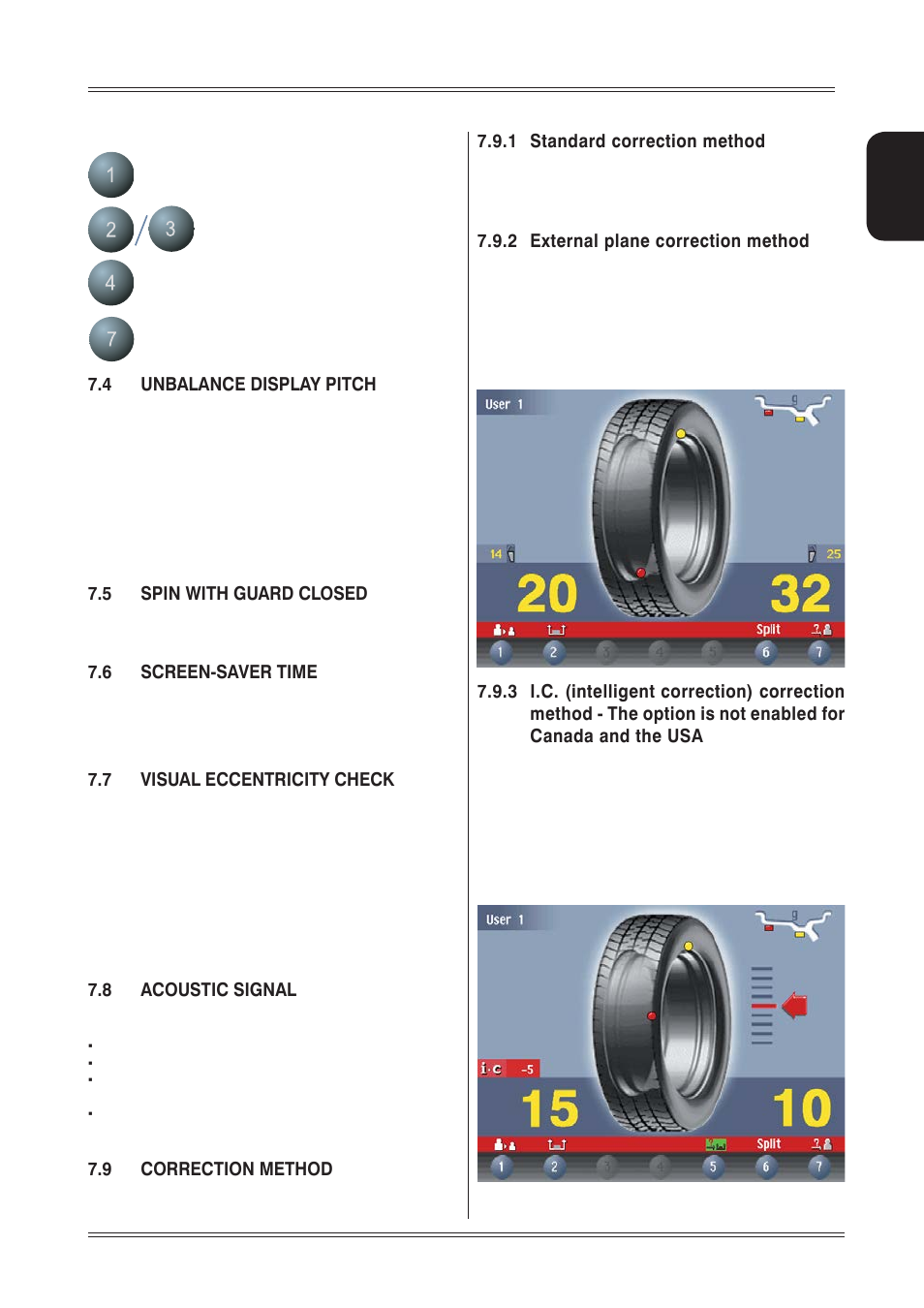 4 unbalance display pitch, 5 spin with guard closed, 6 screen-saver time | 7 visual eccentricity check, 8 acoustic signal, 9 correction method, 1 standard correction method, 2 external plane correction method | CEMB USA C73-L SE (B) User Manual | Page 21 / 28