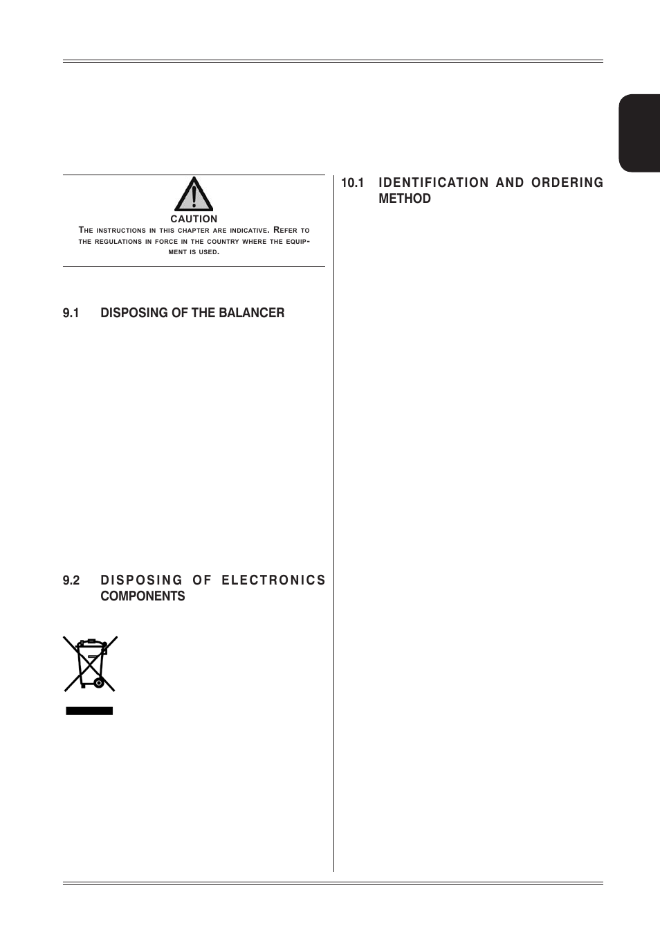 Disposal, 1 disposing of the balancer, 2 disposing of electronics components | Spare parts, 1 identification and ordering method, Attached documentation 21, Disposal 10, Attached documentation | CEMB USA ER60 (A) User Manual | Page 21 / 22
