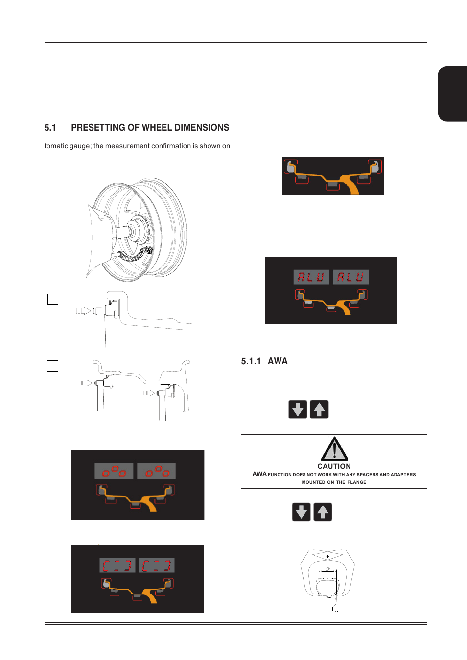 Use of the wheel balancer, 1 presetting of wheel dimensions, 2 modifying set dimensions | 1 standard correction method, 5 use of the wheel balancer, 1 awa | CEMB USA ER60 (A) User Manual | Page 9 / 22