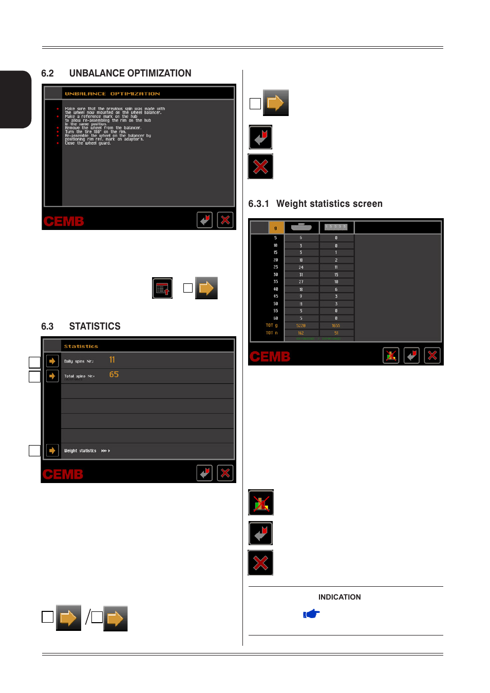 2 unbalance optimization, 3 statistics 20, 1 weight statistics screen | 3 statistics | CEMB USA ER85 (A) User Manual | Page 20 / 28