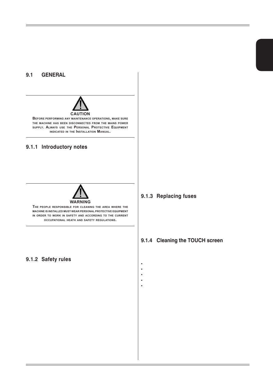 Maintenance, 1 general, 1 introductory notes | 2 safety rules, 3 replacing fuses, 4 cleaning the touch screen, English | CEMB USA ER85 (A) User Manual | Page 27 / 28