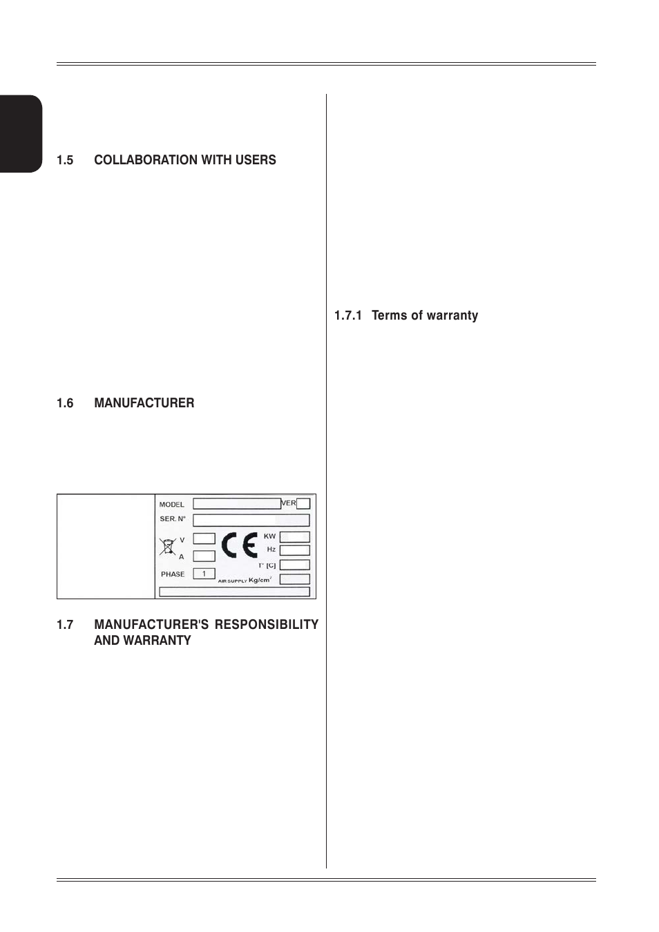 5 collaboration with users, 6 manufacturer, 7 manufacturer's responsibility and warranty | 1 terms of warranty | CEMB USA ER85 (A) User Manual | Page 4 / 28