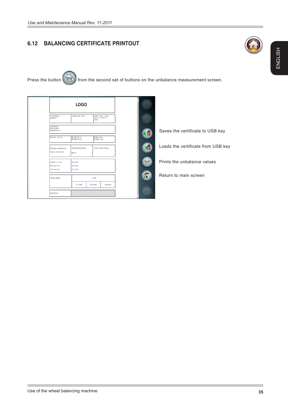12 balancing certificate printout | CEMB USA ER100 User Manual | Page 35 / 80