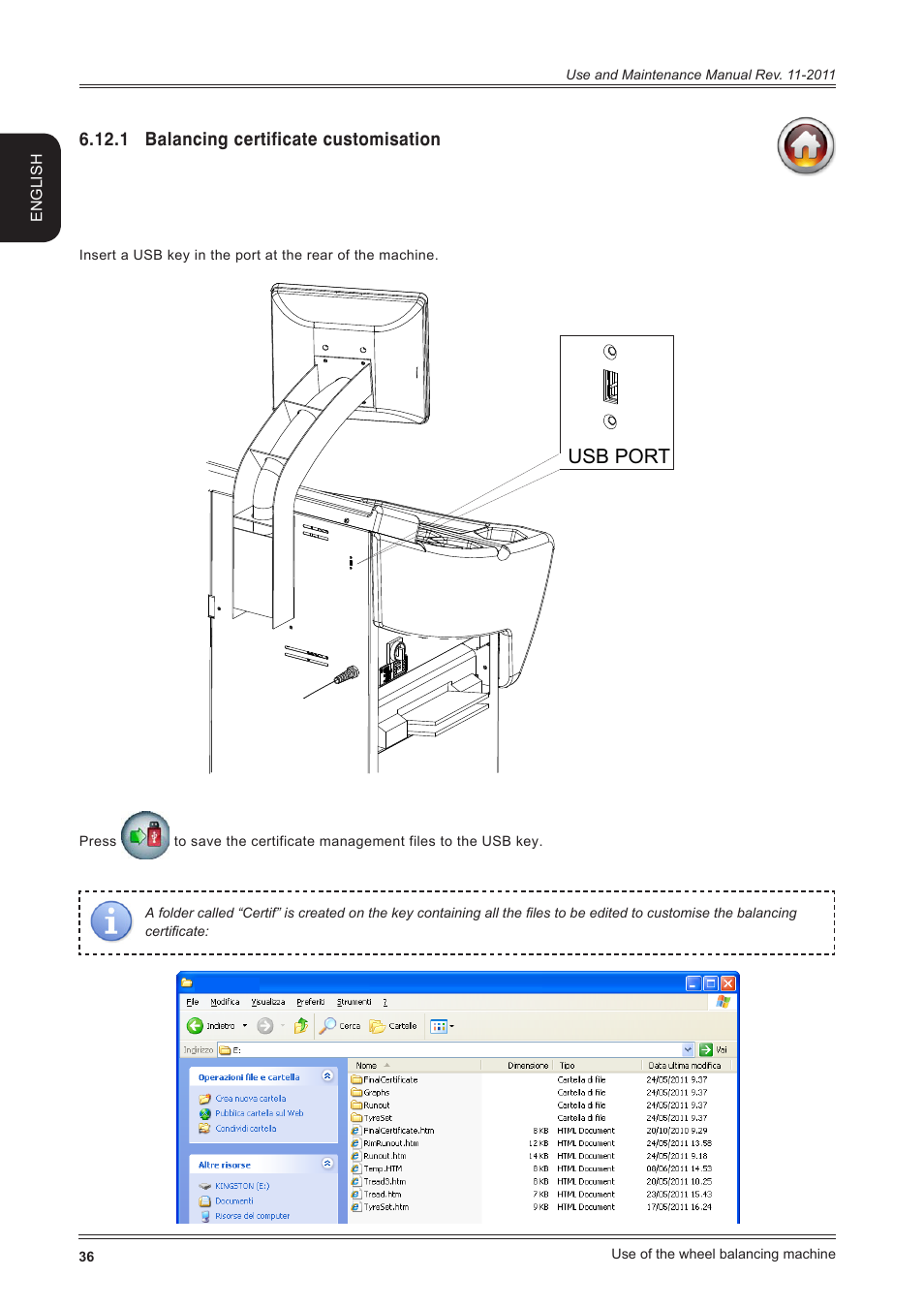 1 balancing certificate customisation, Usb port | CEMB USA ER100 User Manual | Page 36 / 80