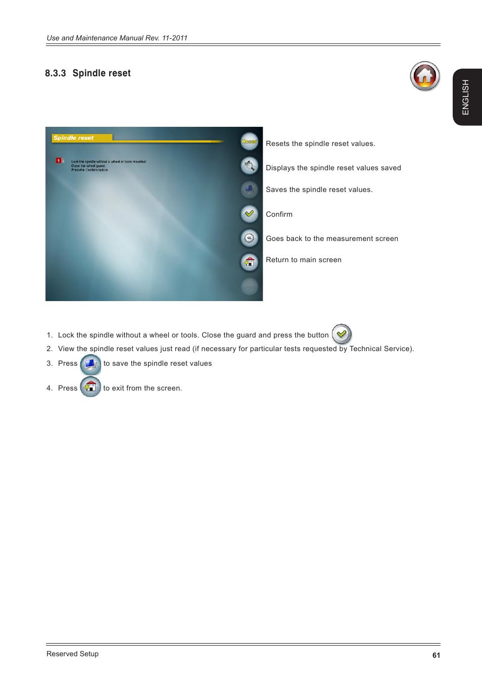 3 spindle reset | CEMB USA ER100 User Manual | Page 61 / 80