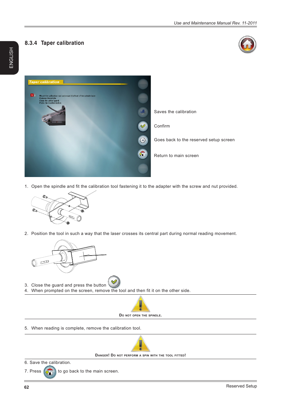 4 taper calibration, English | CEMB USA ER100 User Manual | Page 62 / 80