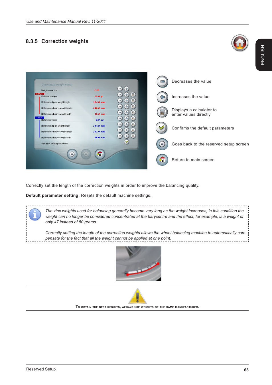 5 correction weights, English | CEMB USA ER100 User Manual | Page 63 / 80