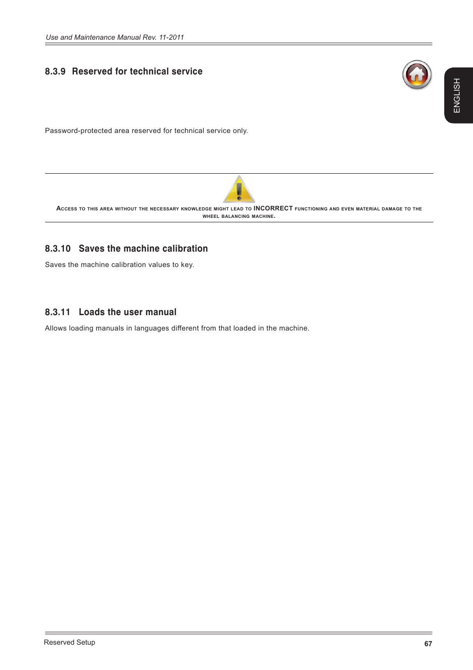 9 reserved for technical service, 10 saves the machine calibration, 11 loads the user manual | English | CEMB USA ER100 User Manual | Page 67 / 80