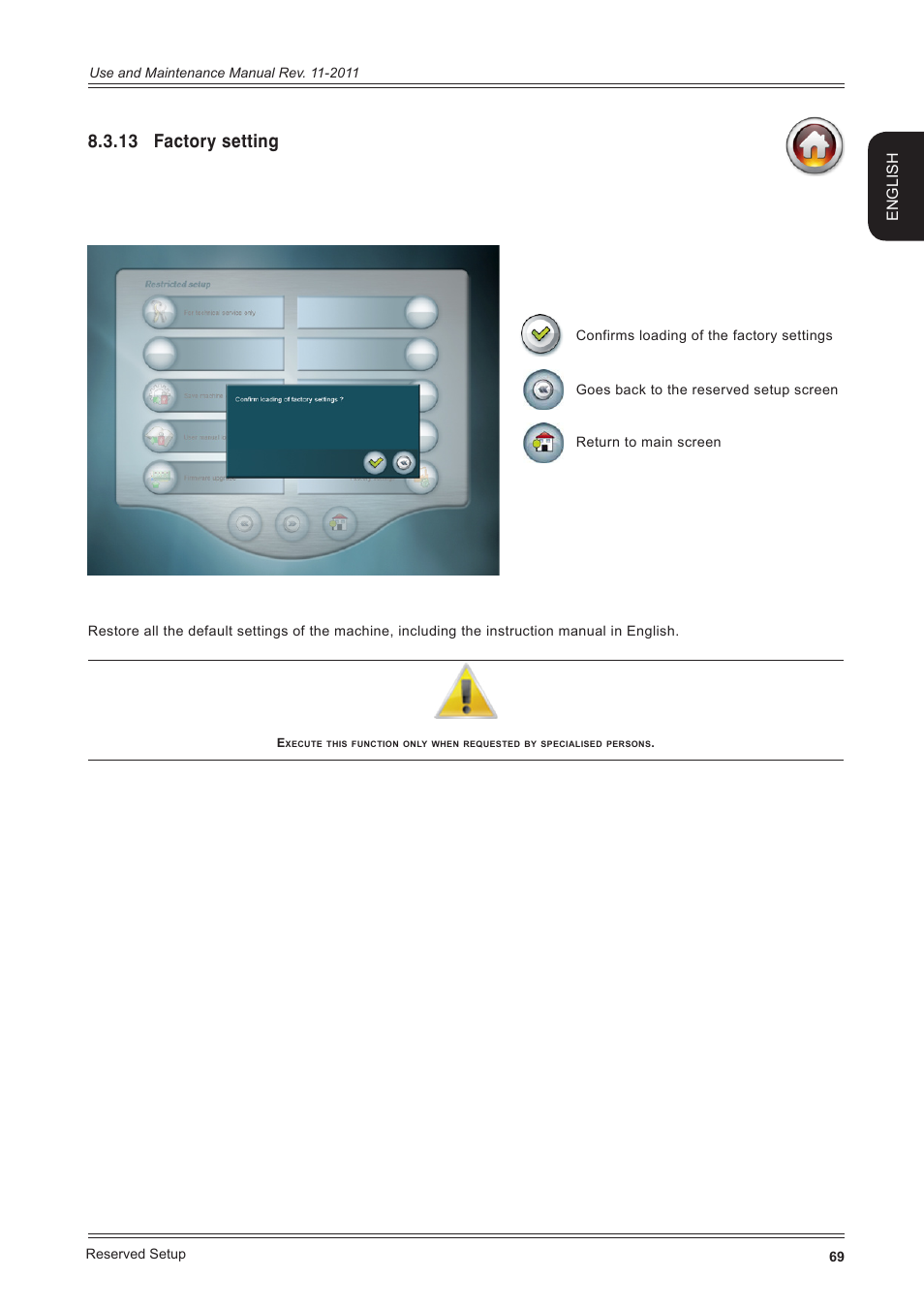 13 factory setting, English | CEMB USA ER100 User Manual | Page 69 / 80