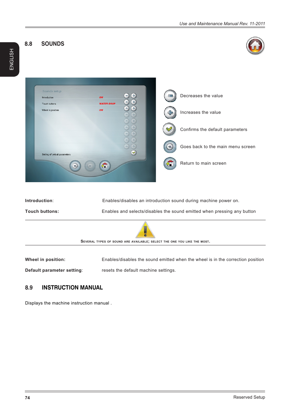 8 sounds, 9 instruction manual, English | CEMB USA ER100 User Manual | Page 74 / 80