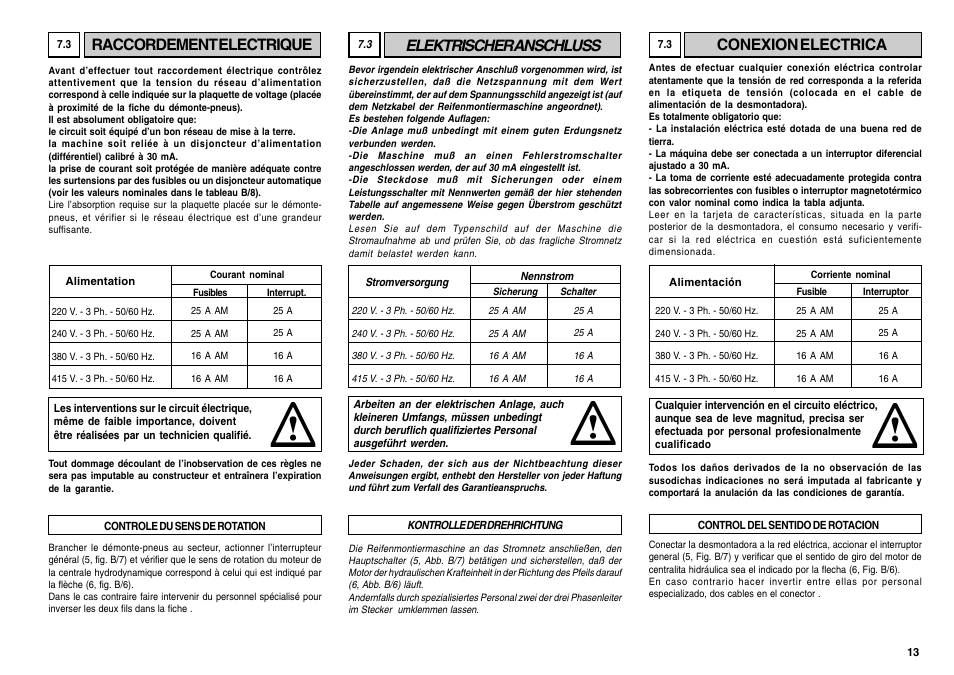 Elektrischer anschluss, Raccordement electrique, Conexion electrica | CEMB USA SM56T User Manual | Page 13 / 70