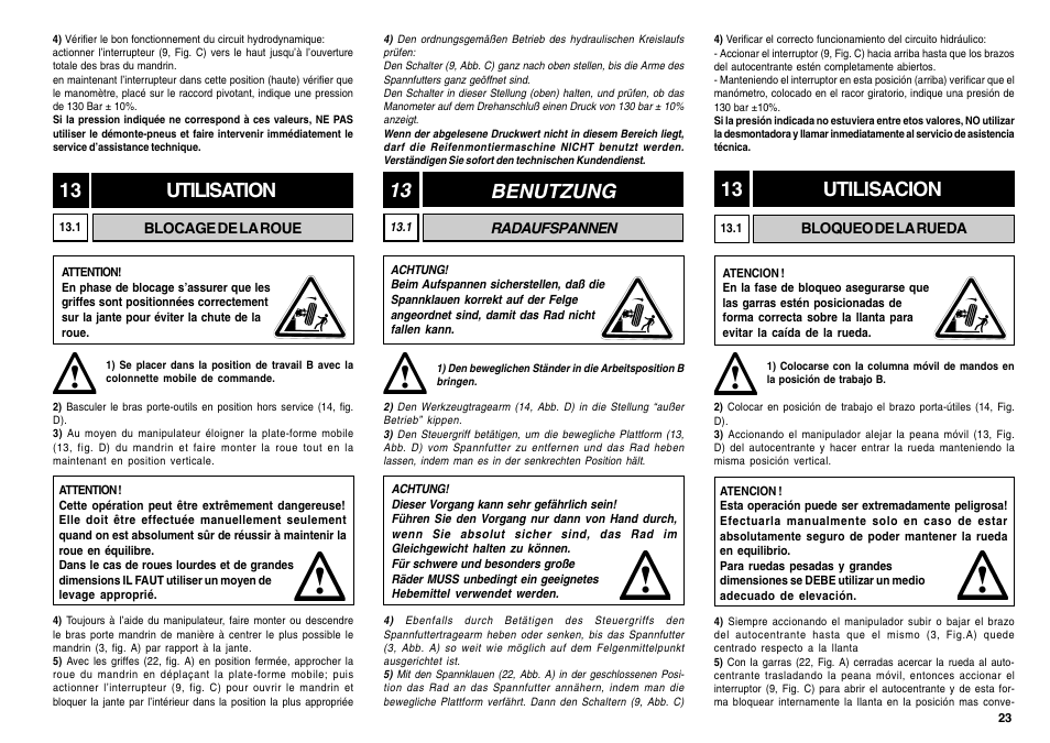 13 benutzung, Utilisation 13, Utilisacion 13 | CEMB USA SM56T User Manual | Page 23 / 70