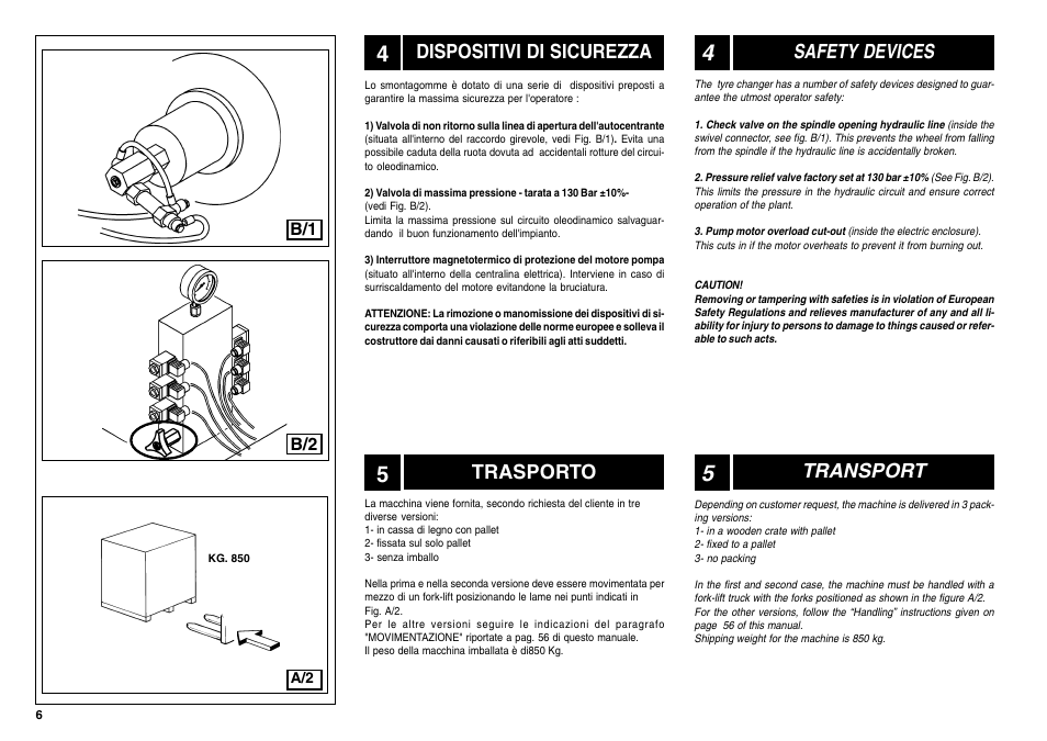 Dispositivi di sicurezza, Safety devices, Trasporto | Transport | CEMB USA SM56T User Manual | Page 6 / 70