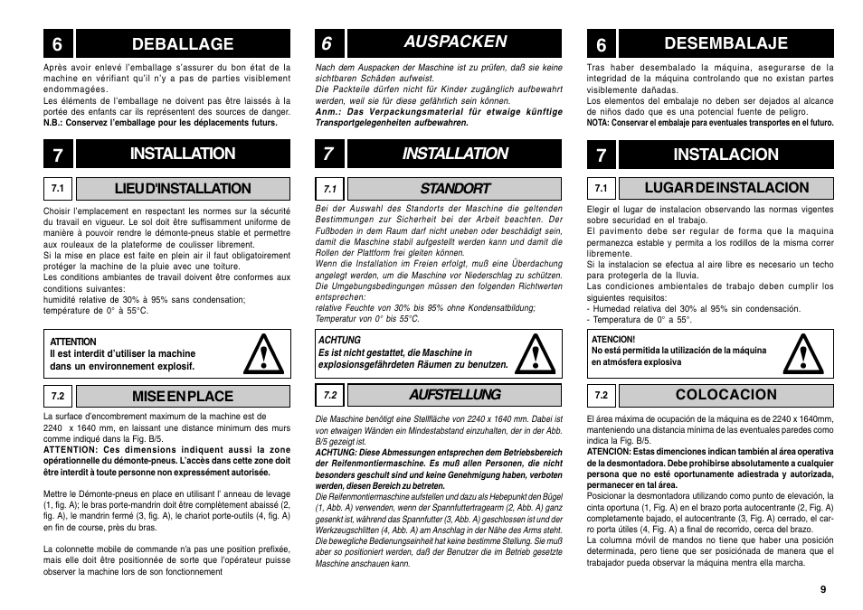 Auspacken, Desembalaje, Installation | Deballage, Instalacion | CEMB USA SM56T User Manual | Page 9 / 70