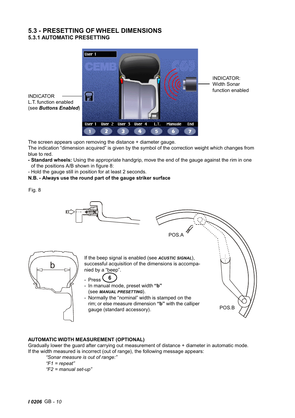 3 - presetting of wheel dimensions | CEMB USA C65 (E) User Manual | Page 10 / 25
