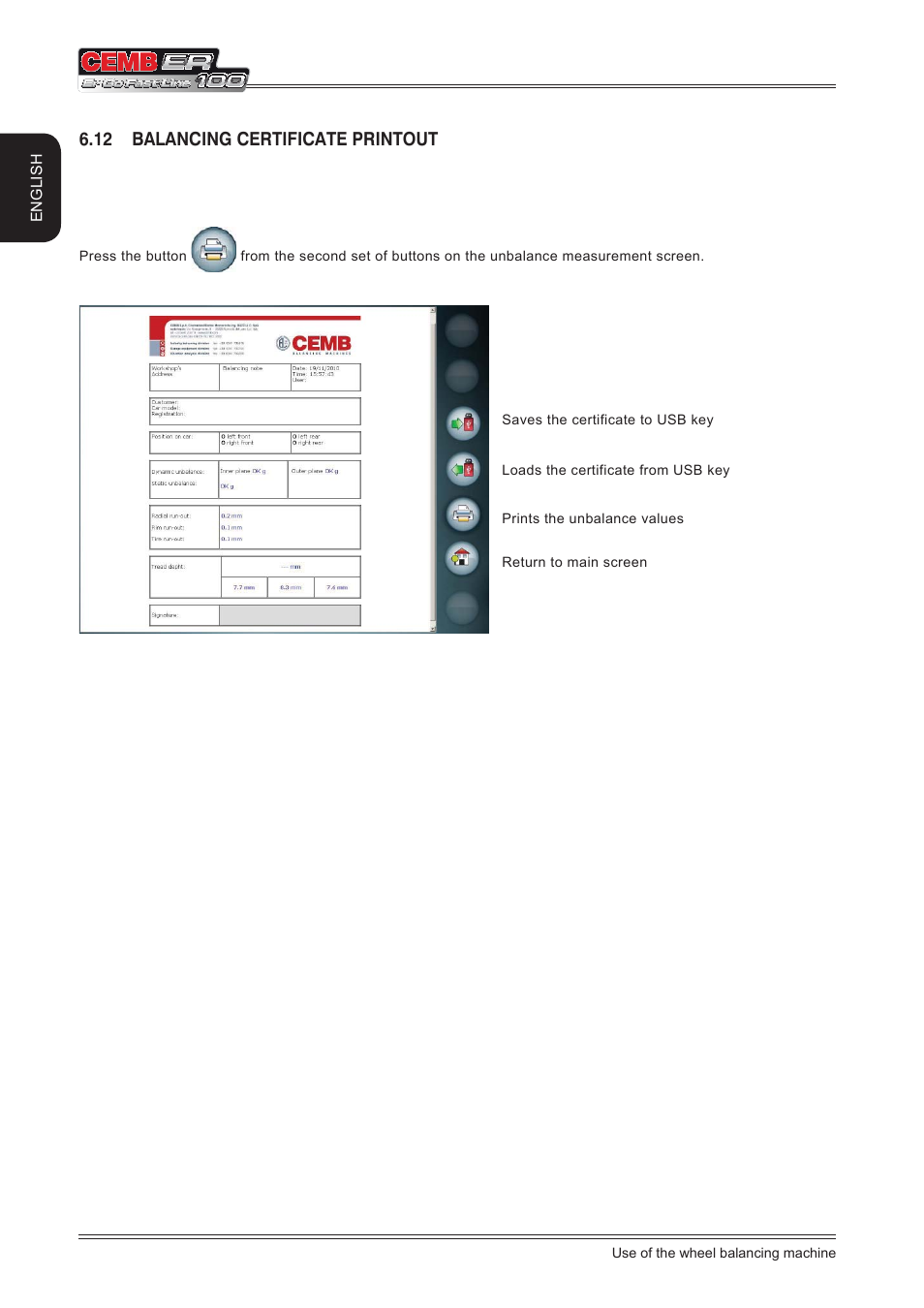 12 balancing certificate printout | CEMB USA ER100 (A) User Manual | Page 32 / 72