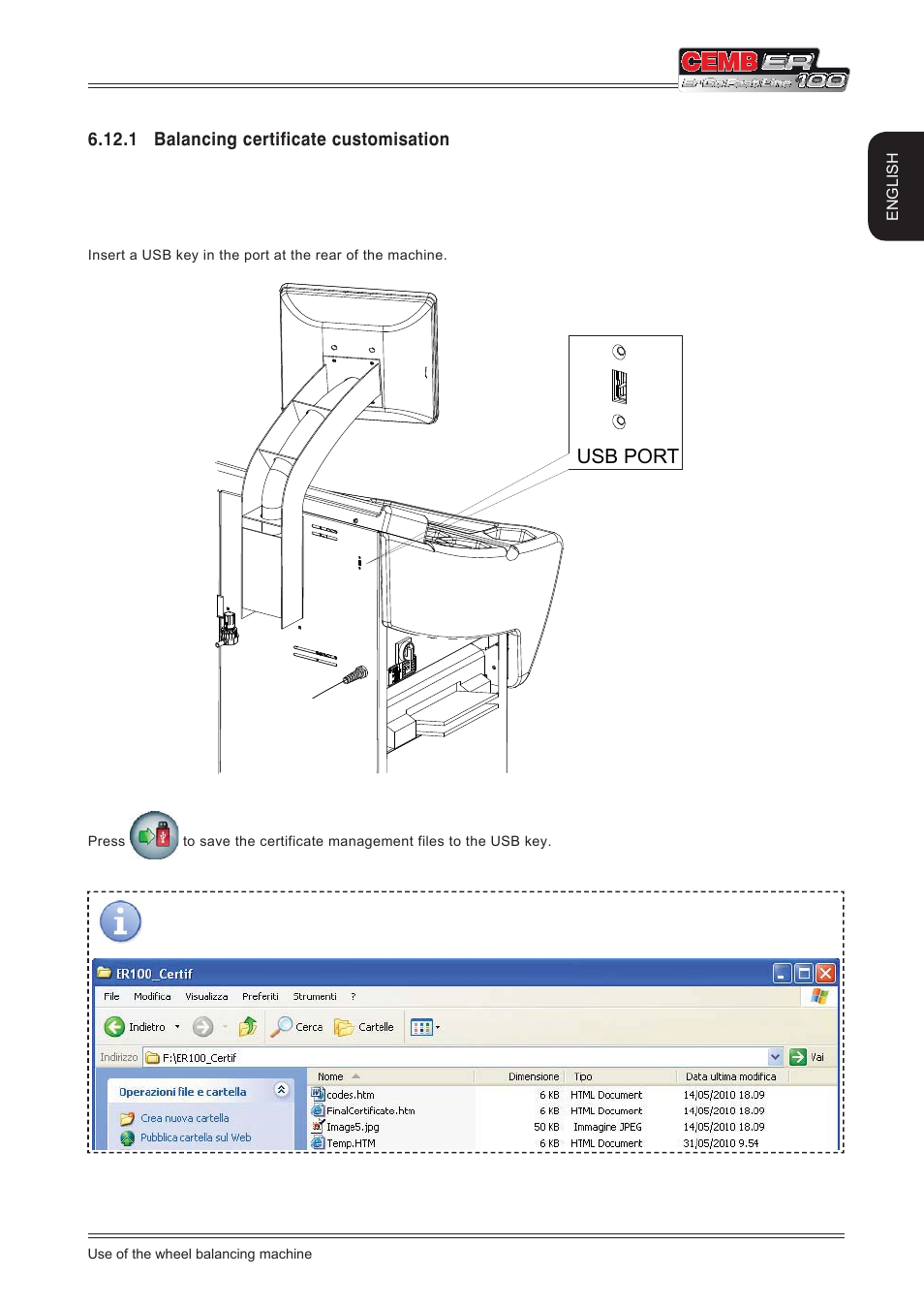 Usb port, 1 balancing certificate customisation | CEMB USA ER100 (A) User Manual | Page 33 / 72