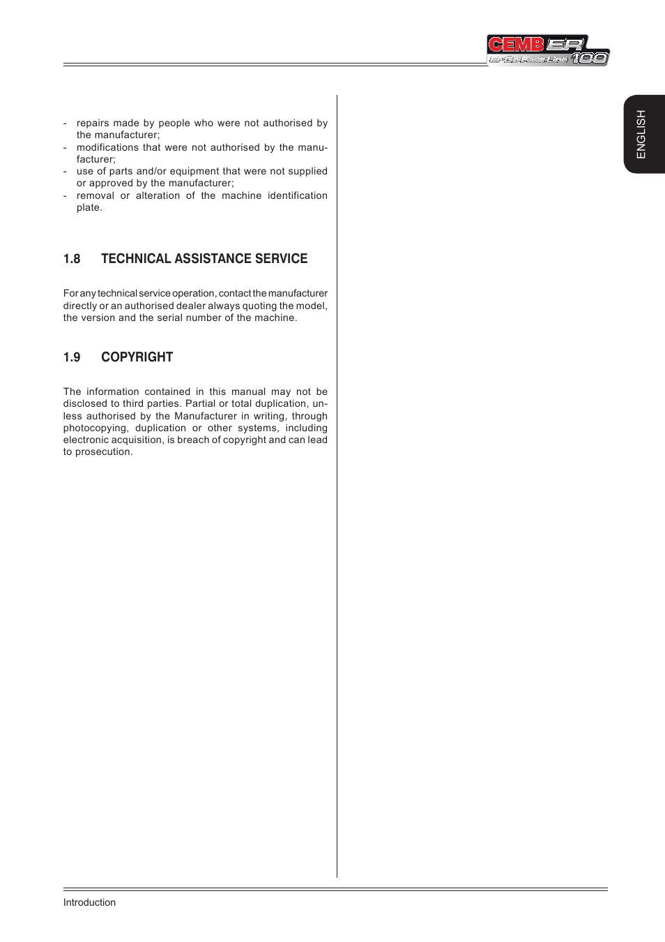 8 technical assistance service, 9 copyright | CEMB USA ER100 (A) User Manual | Page 5 / 72
