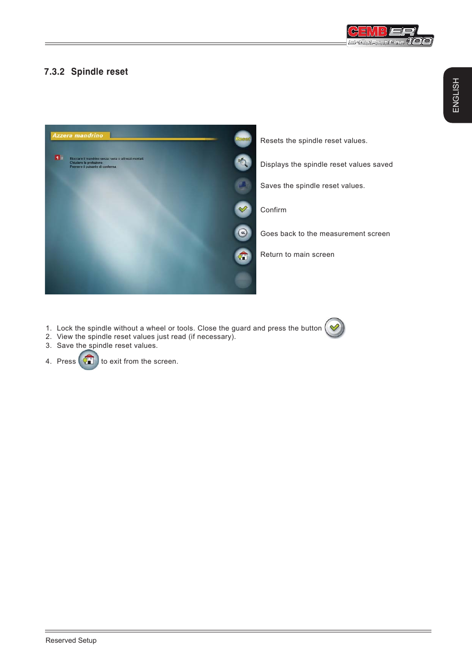 2 spindle reset | CEMB USA ER100 (A) User Manual | Page 55 / 72