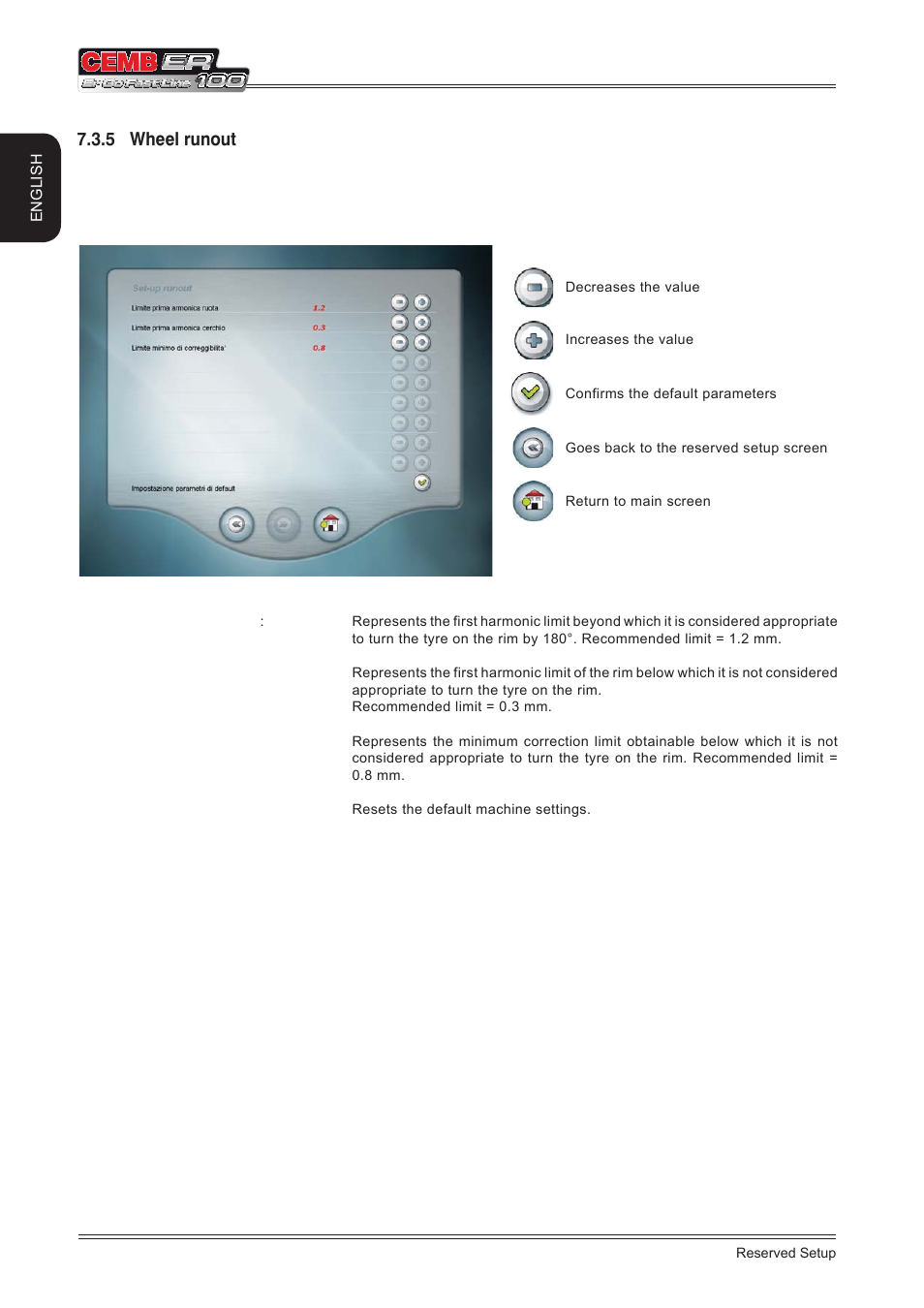 5 wheel runout | CEMB USA ER100 (A) User Manual | Page 58 / 72