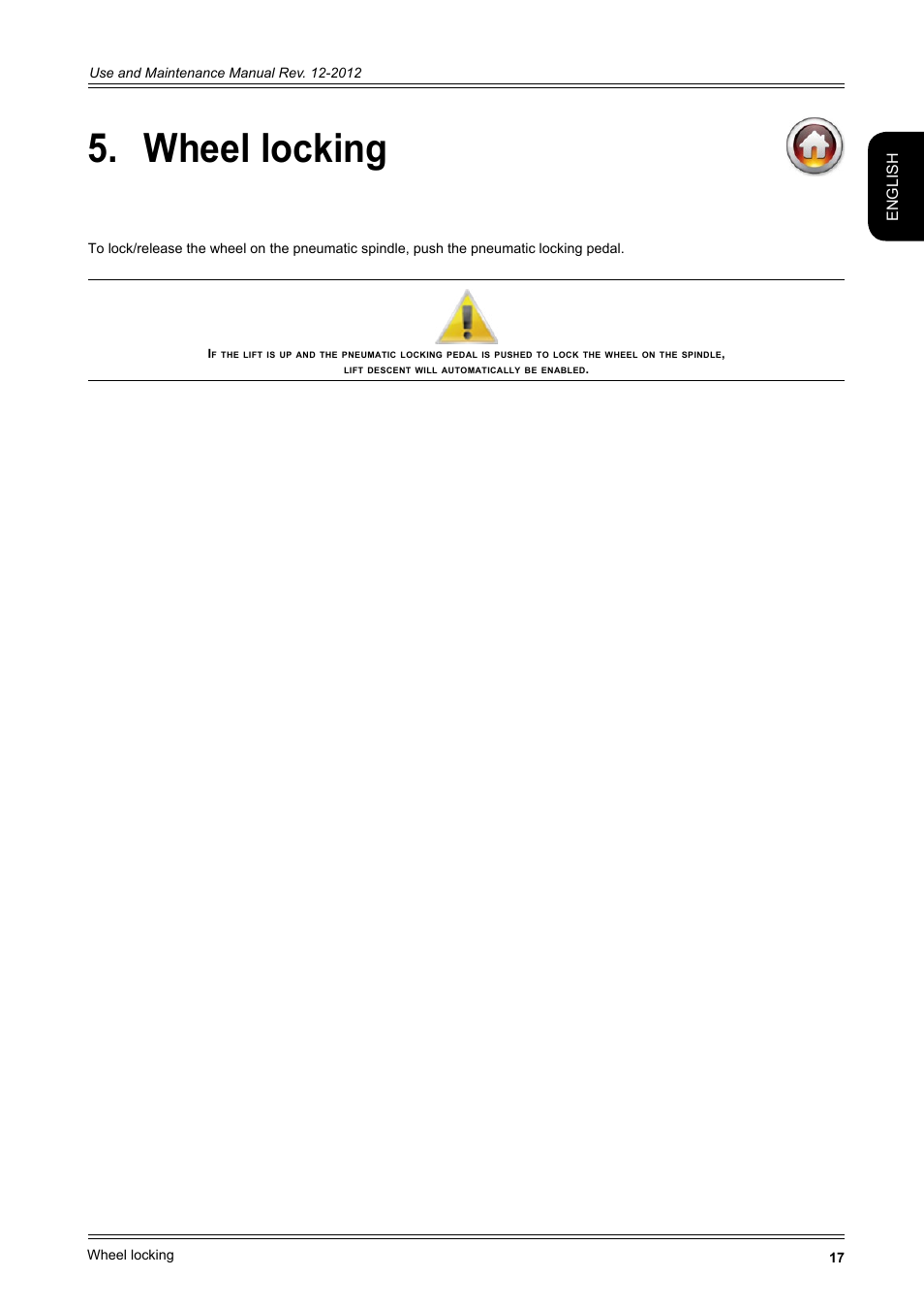 Wheel locking 17, Wheel locking, English | CEMB USA ER100-i (B) User Manual | Page 17 / 86