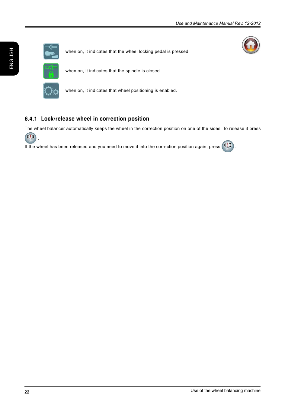 1 lock/release wheel in correction position 22, 1 lock/release wheel in correction position | CEMB USA ER100-i (B) User Manual | Page 22 / 86