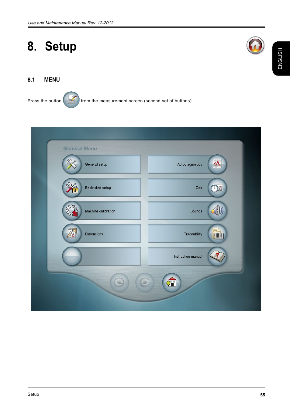 Setup 55, 1 menu 55, Setup | CEMB USA ER100-i (B) User Manual | Page 55 / 86