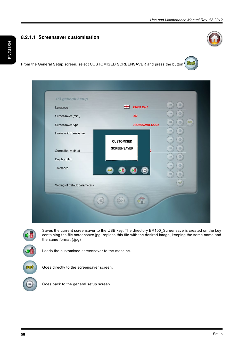 1 screensaver customisation | CEMB USA ER100-i (B) User Manual | Page 58 / 86
