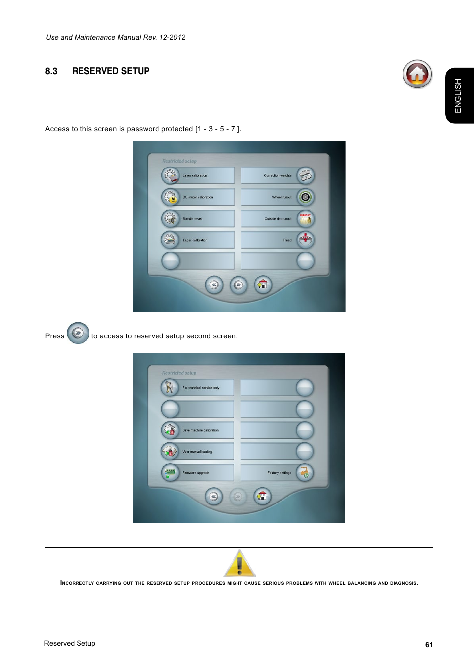 3 reserved setup 61, 3 reserved setup, English | CEMB USA ER100-i (B) User Manual | Page 61 / 86