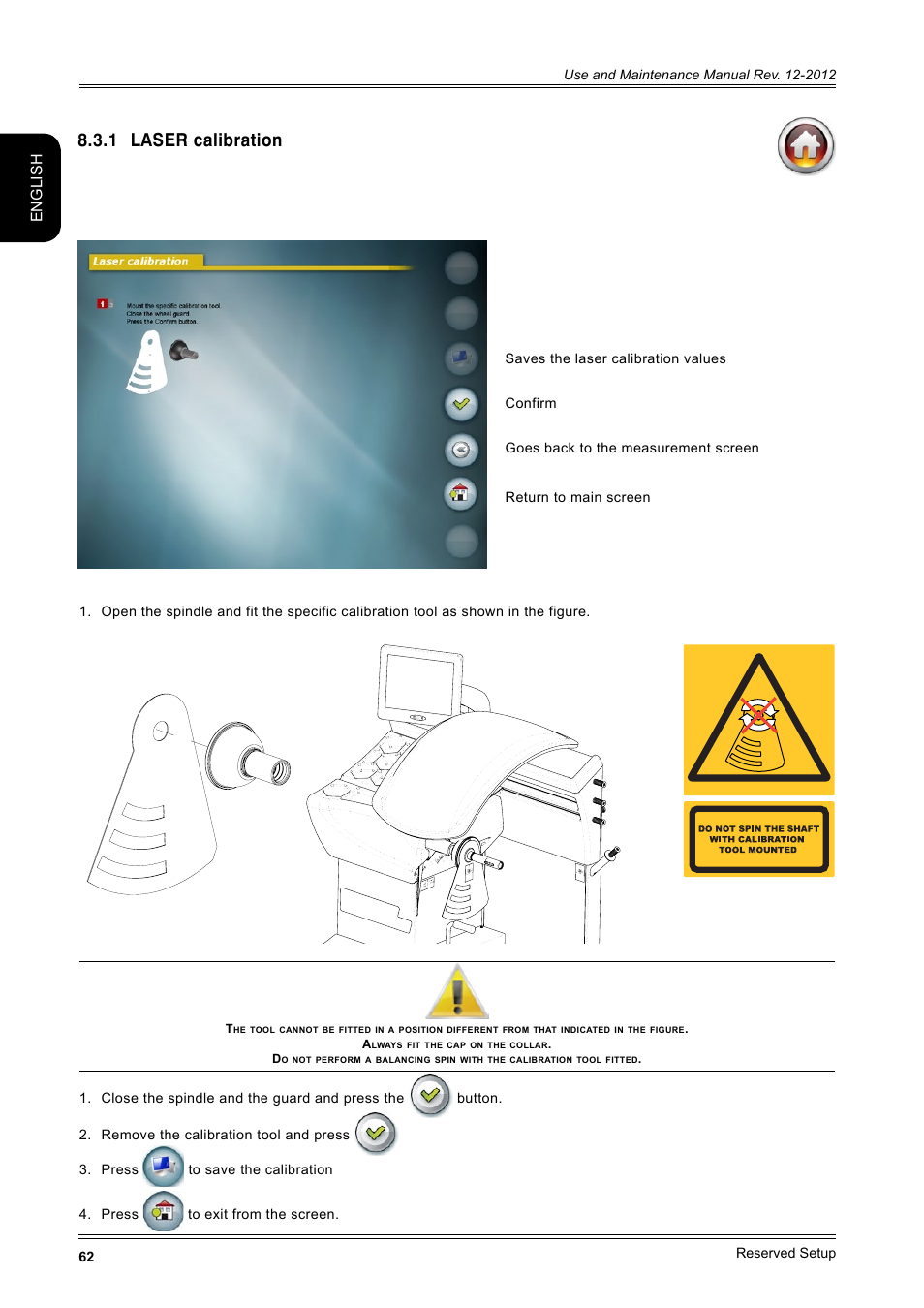 1 laser calibration 62, 1 laser calibration, English | CEMB USA ER100-i (B) User Manual | Page 62 / 86