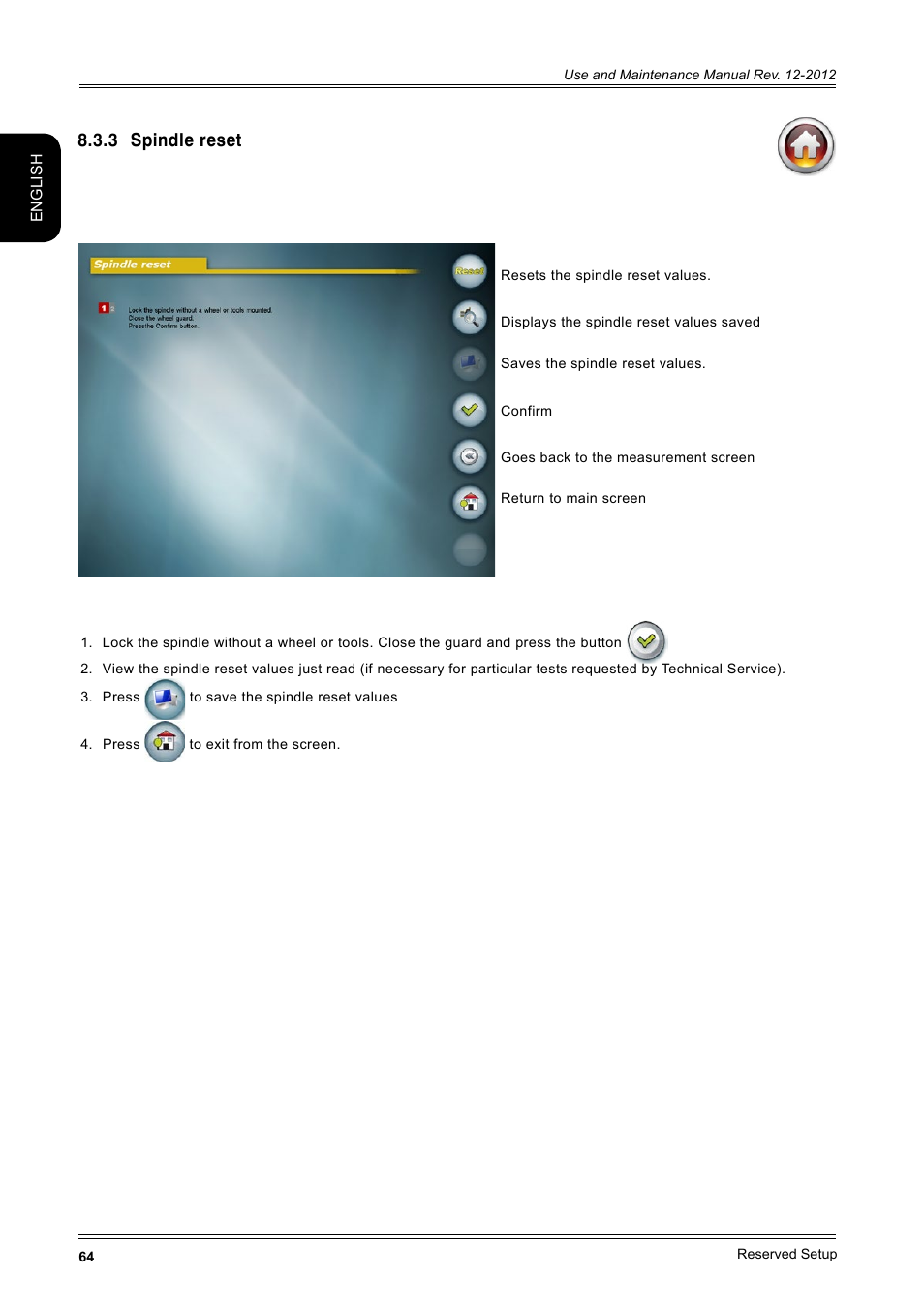 3 spindle reset | CEMB USA ER100-i (B) User Manual | Page 64 / 86
