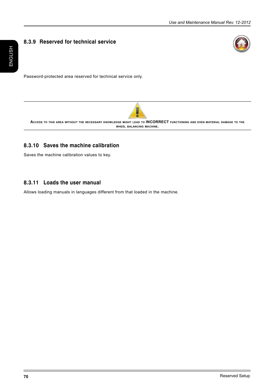 9 reserved for technical service, 10 saves the machine calibration, 11 loads the user manual | English | CEMB USA ER100-i (B) User Manual | Page 70 / 86