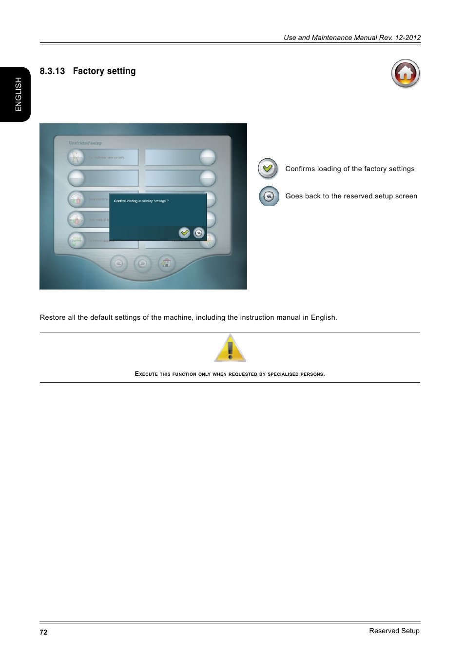 13 factory setting, English | CEMB USA ER100-i (B) User Manual | Page 72 / 86