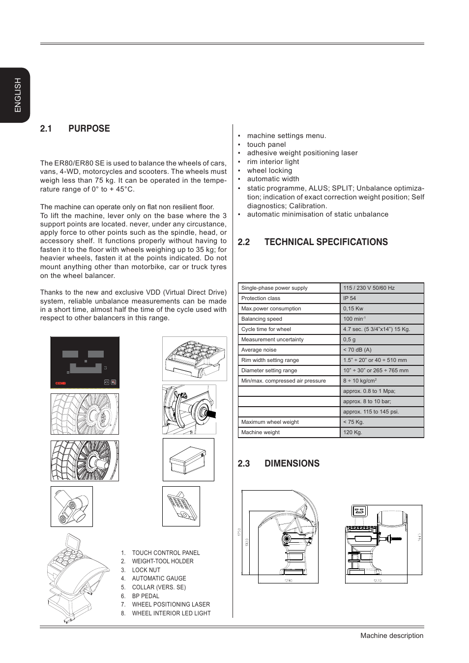 Machine description, 1 purpose, 2 technical specifications | 3 dimensions | CEMB USA ER80 (A) User Manual | Page 6 / 24