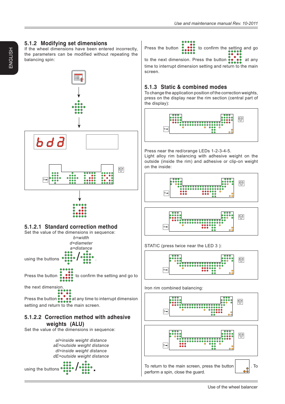 2 modifying set dimensions, 1 standard correction method, 2 correction method with adhesive weights (alu) | 3 static & combined modes | CEMB USA ER80 (B) User Manual | Page 12 / 24