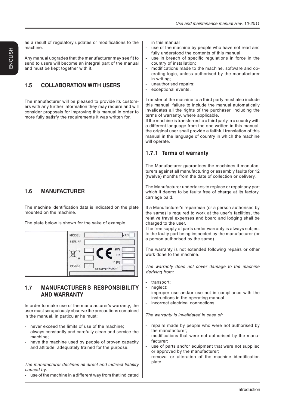 5 collaboration with users, 6 manufacturer, 7 manufacturer's responsibility and warranty | 1 terms of warranty | CEMB USA ER80 (B) User Manual | Page 4 / 24