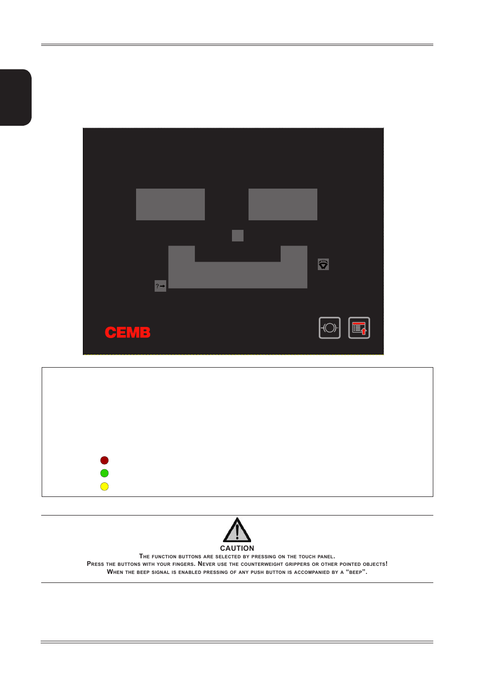 Control panel, English | CEMB USA ER80 (C) User Manual | Page 10 / 24