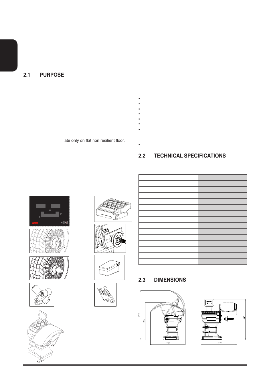 Machine description, 1 purpose, 2 technical specifications | 3 dimensions and weights, 3 dimensions | CEMB USA ER80 (C) User Manual | Page 6 / 24