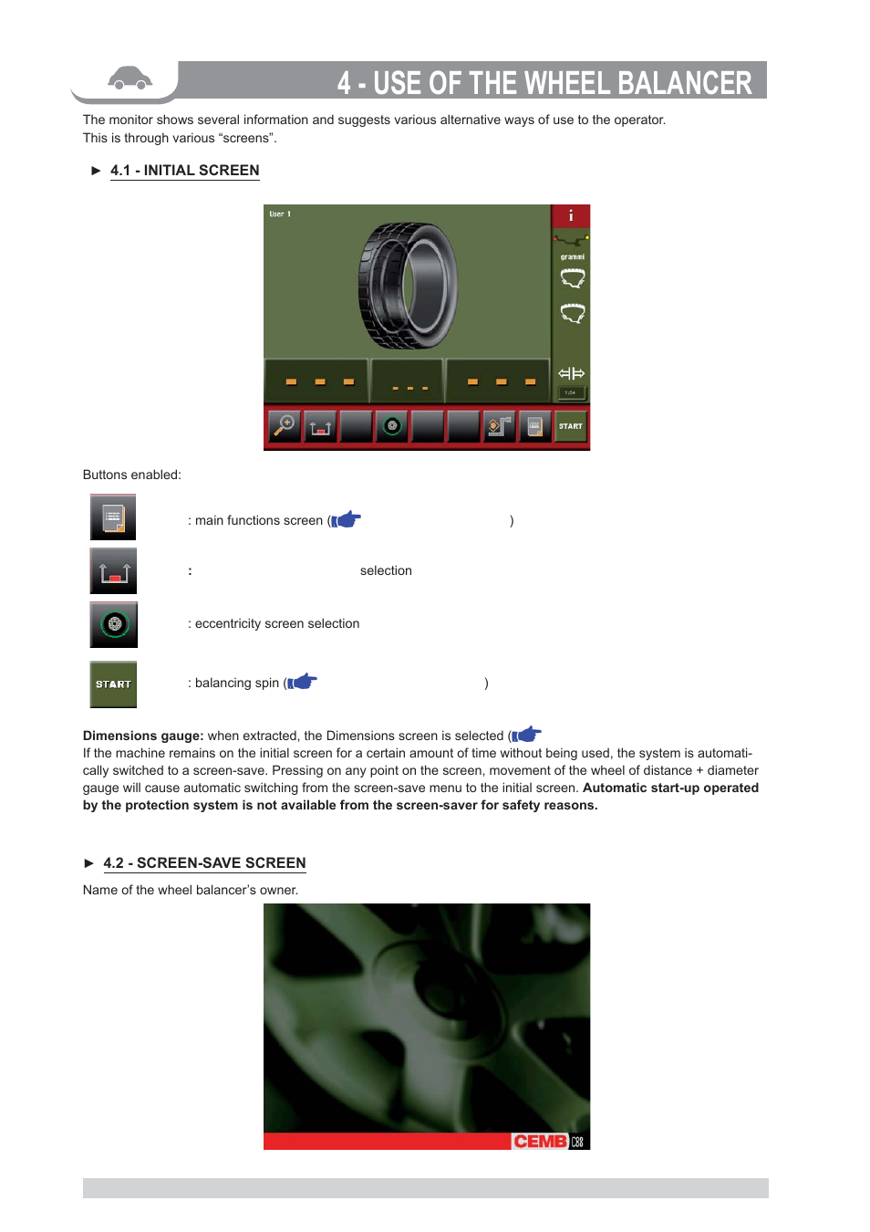 4 - use of the wheel balancer | CEMB USA C88 (B) User Manual | Page 10 / 39