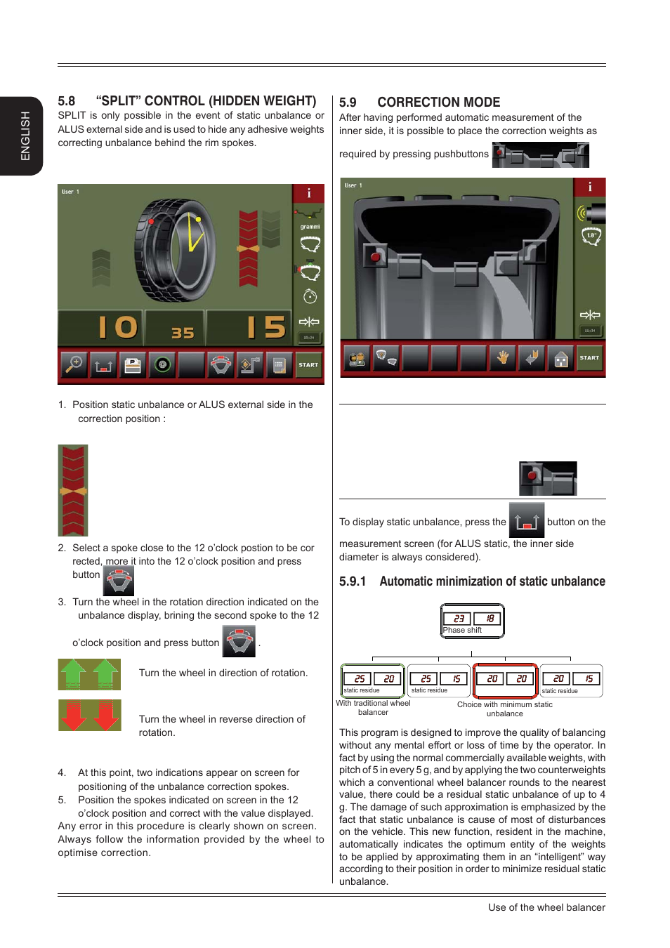 9 correction mode, 1 automatic minimization of static unbalance, 8 “split” control (hidden weight) | English | CEMB USA C88 EVO (C) User Manual | Page 16 / 32