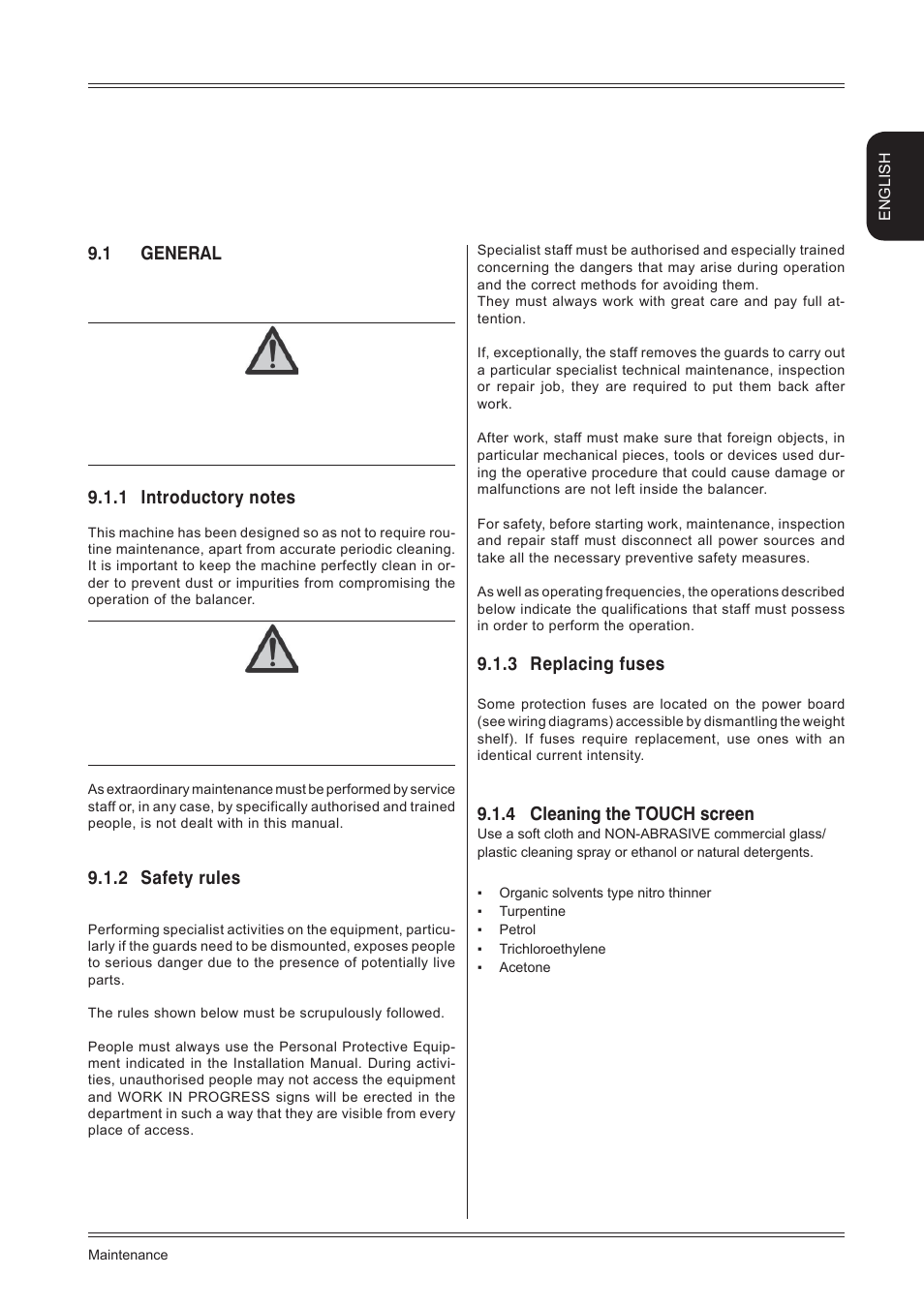 Maintenance, 1 general, 2 safety rules | 3 replacing fuses, 4 cleaning the touch screen, English | CEMB USA C88 EVO (C) User Manual | Page 31 / 32
