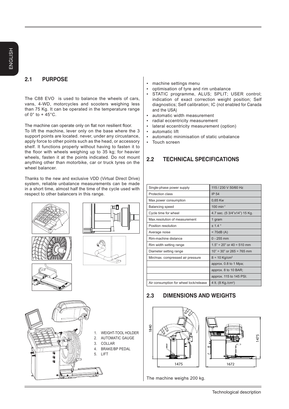 Technological description, 1 purpose, 2 technical specifications | 3 dimensions and weights | CEMB USA C88 EVO (C) User Manual | Page 6 / 32