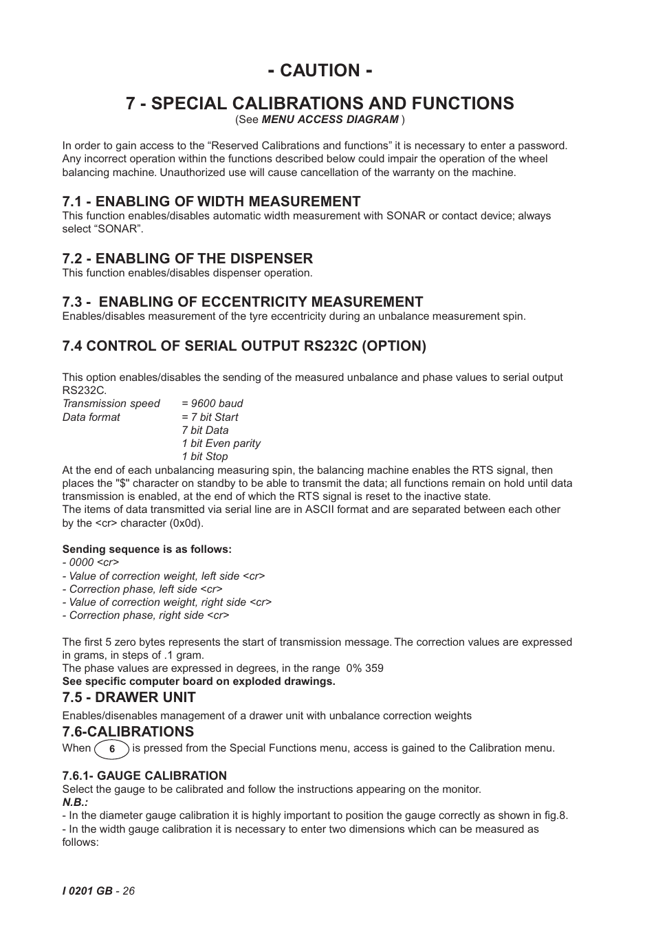 Caution, 7 - special calibrations and functions | CEMB USA C68SE (B) User Manual | Page 26 / 32