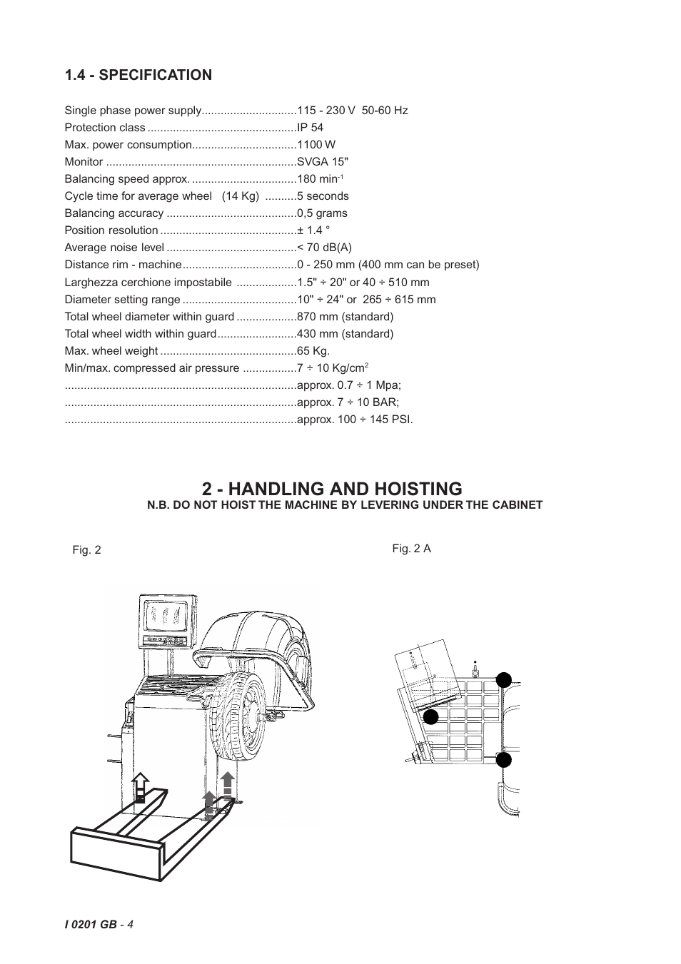 2 - handling and hoisting, 4 - specification | CEMB USA C68SE (B) User Manual | Page 4 / 32