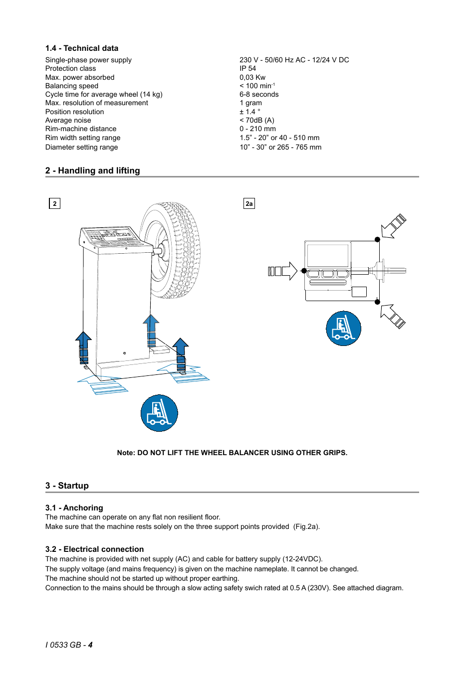 4 - technical data, 2 - handling and lifting, 3 - startup | 1 - anchoring, 2 - electrical connection | CEMB USA C29_2 (B) User Manual | Page 4 / 16