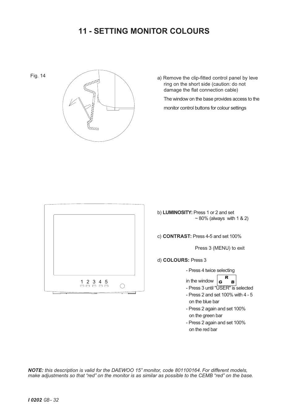 11 - setting monitor colours | CEMB USA C75 (A) User Manual | Page 32 / 32