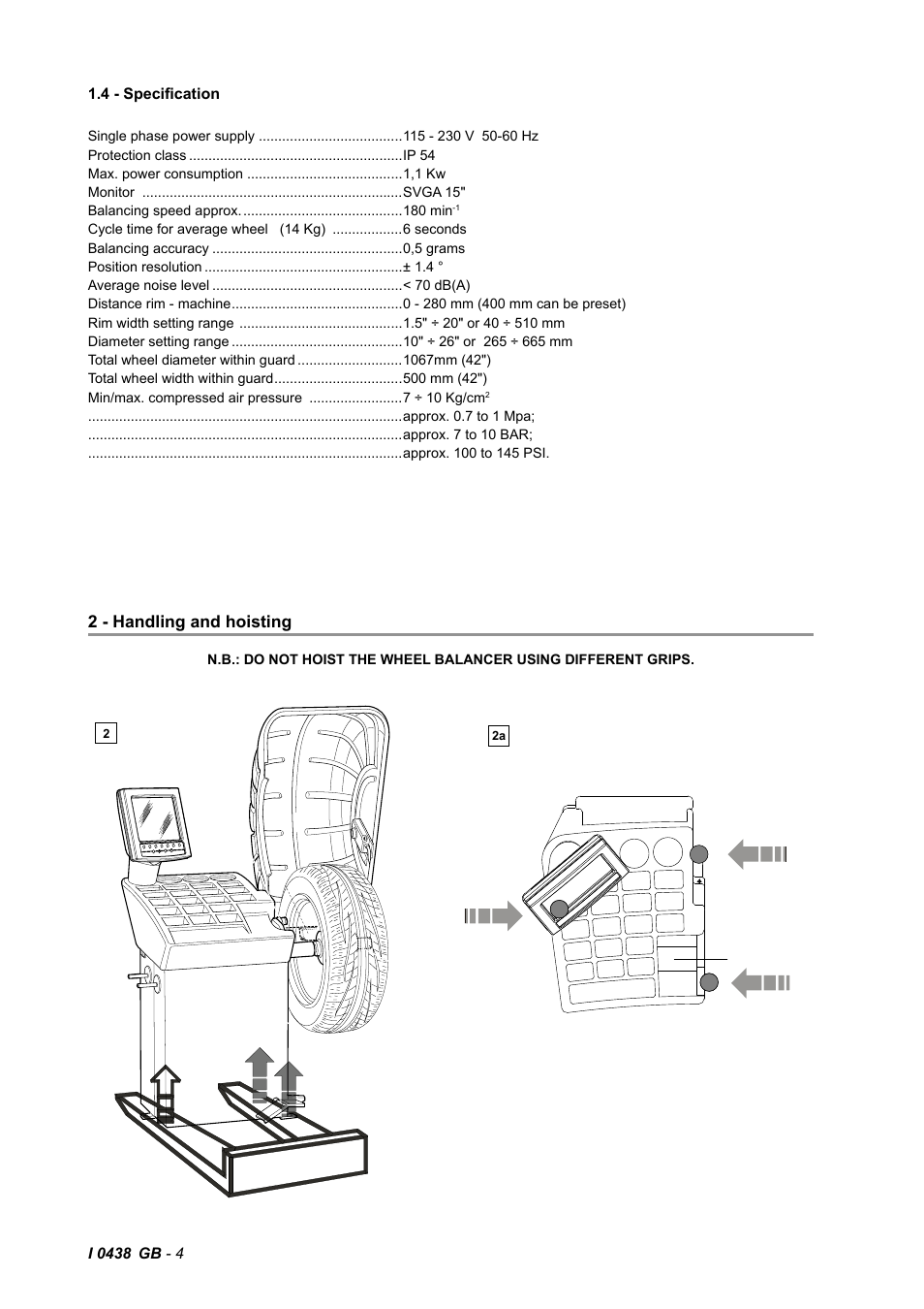 2 - handling and hoisting, 4 - specification | CEMB USA C75-L (C) User Manual | Page 4 / 34