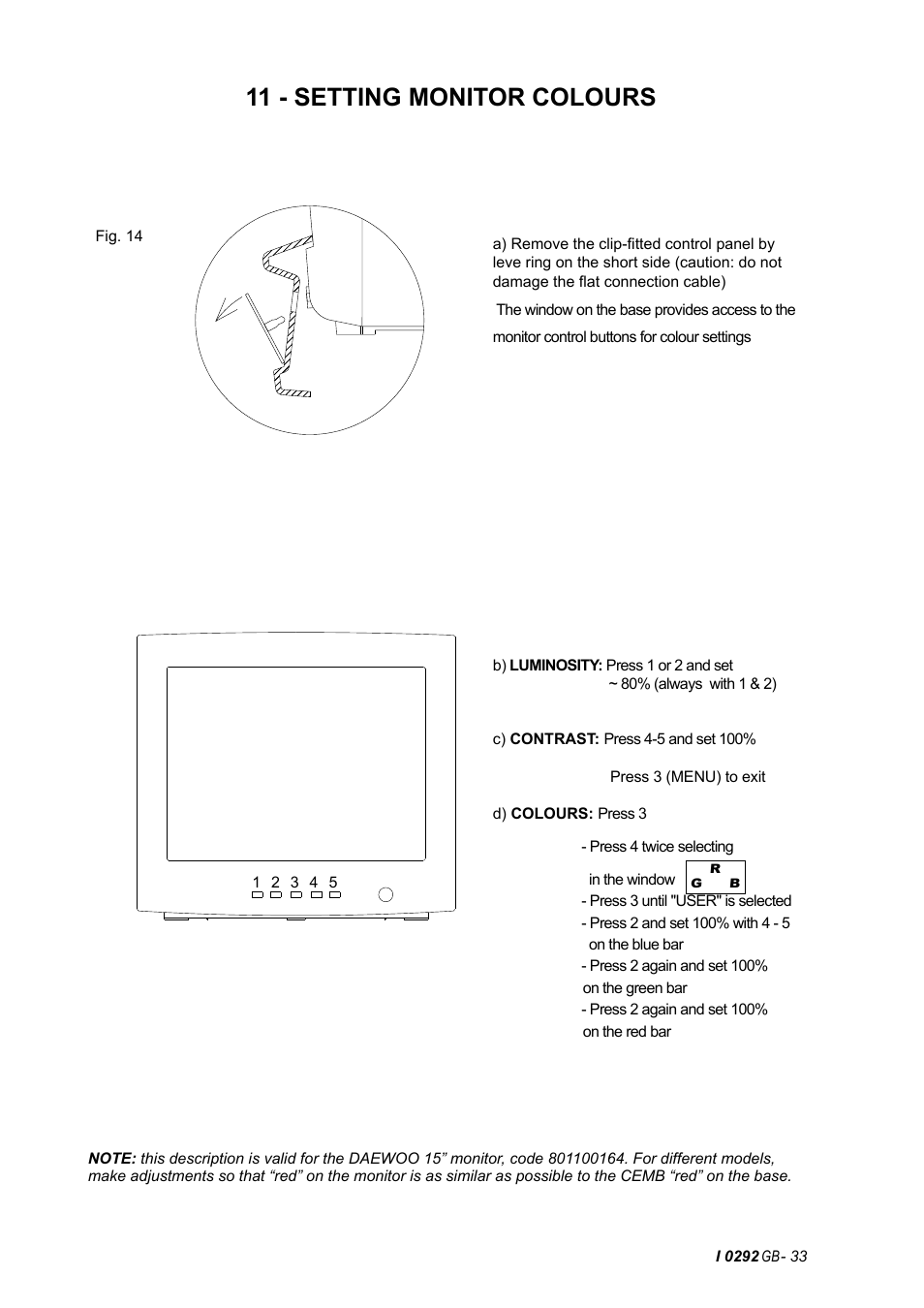 11 - setting monitor colours | CEMB USA C75SE (B) User Manual | Page 33 / 34