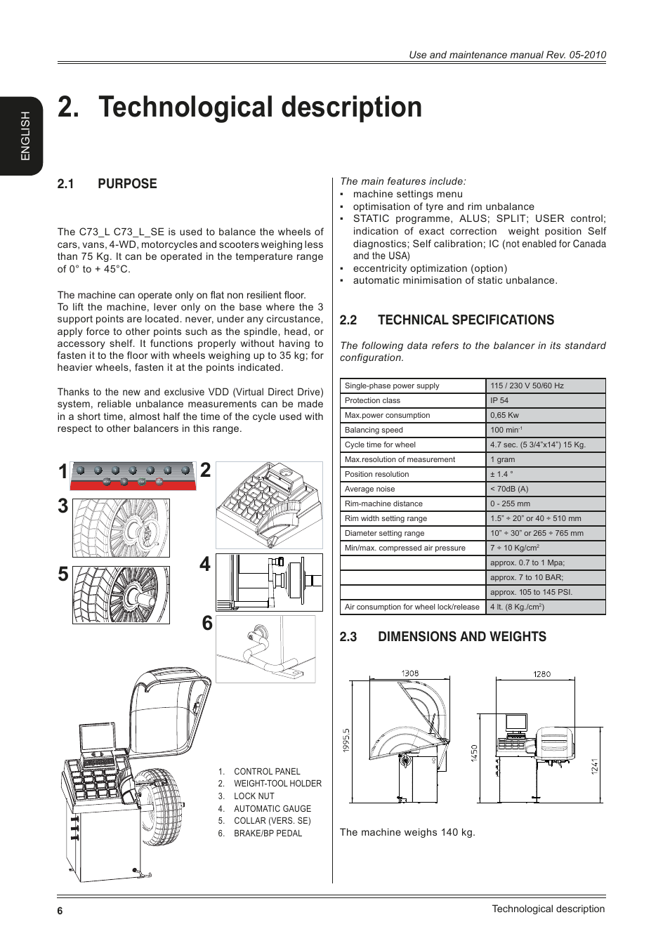 Technological description, 1 purpose, 2 technical specifications | 3 dimensions and weights | CEMB USA C73-L SE (C) User Manual | Page 6 / 28