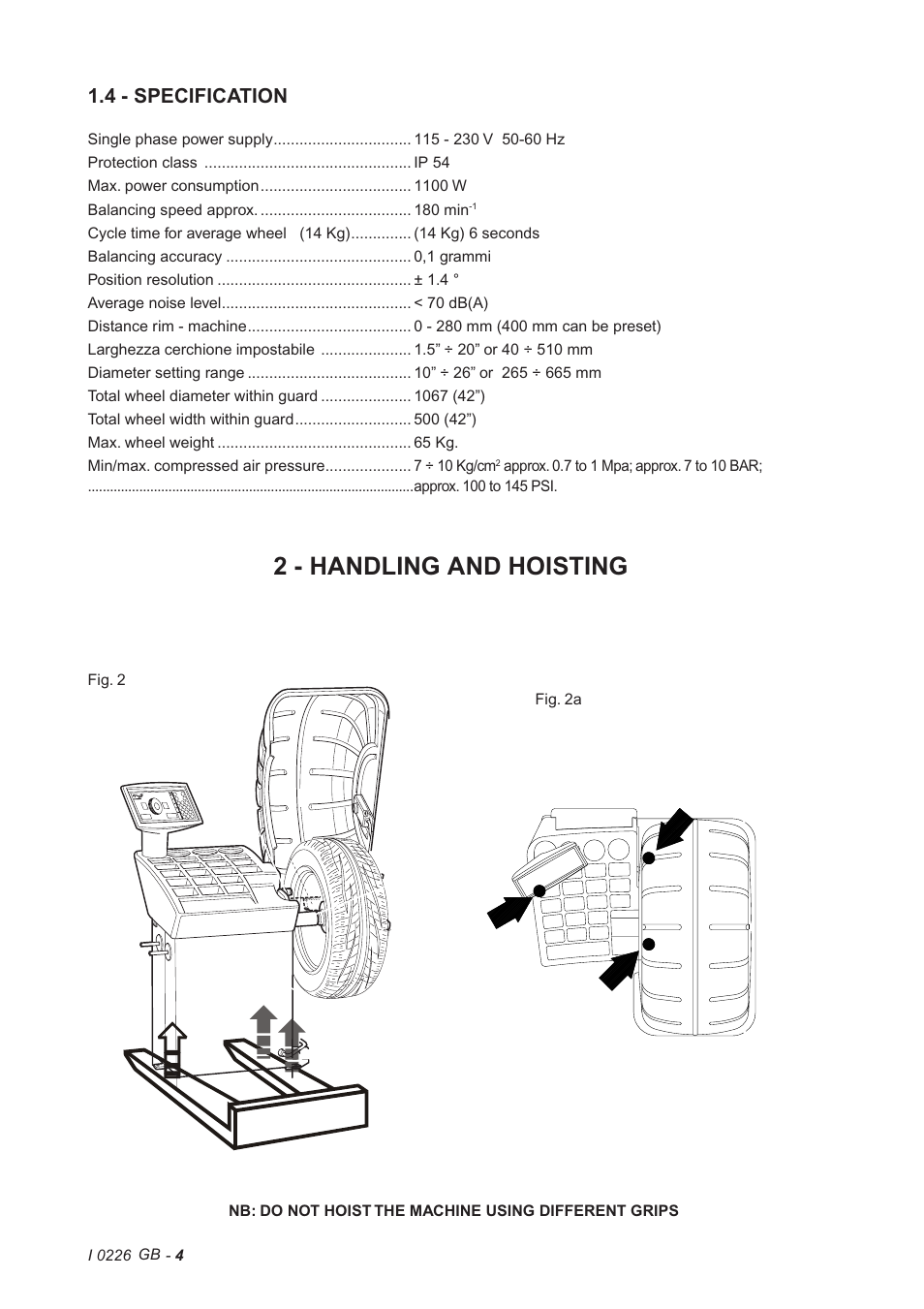 2 - handling and hoisting, 4 - specification | CEMB USA C72_2SE (B) User Manual | Page 4 / 28